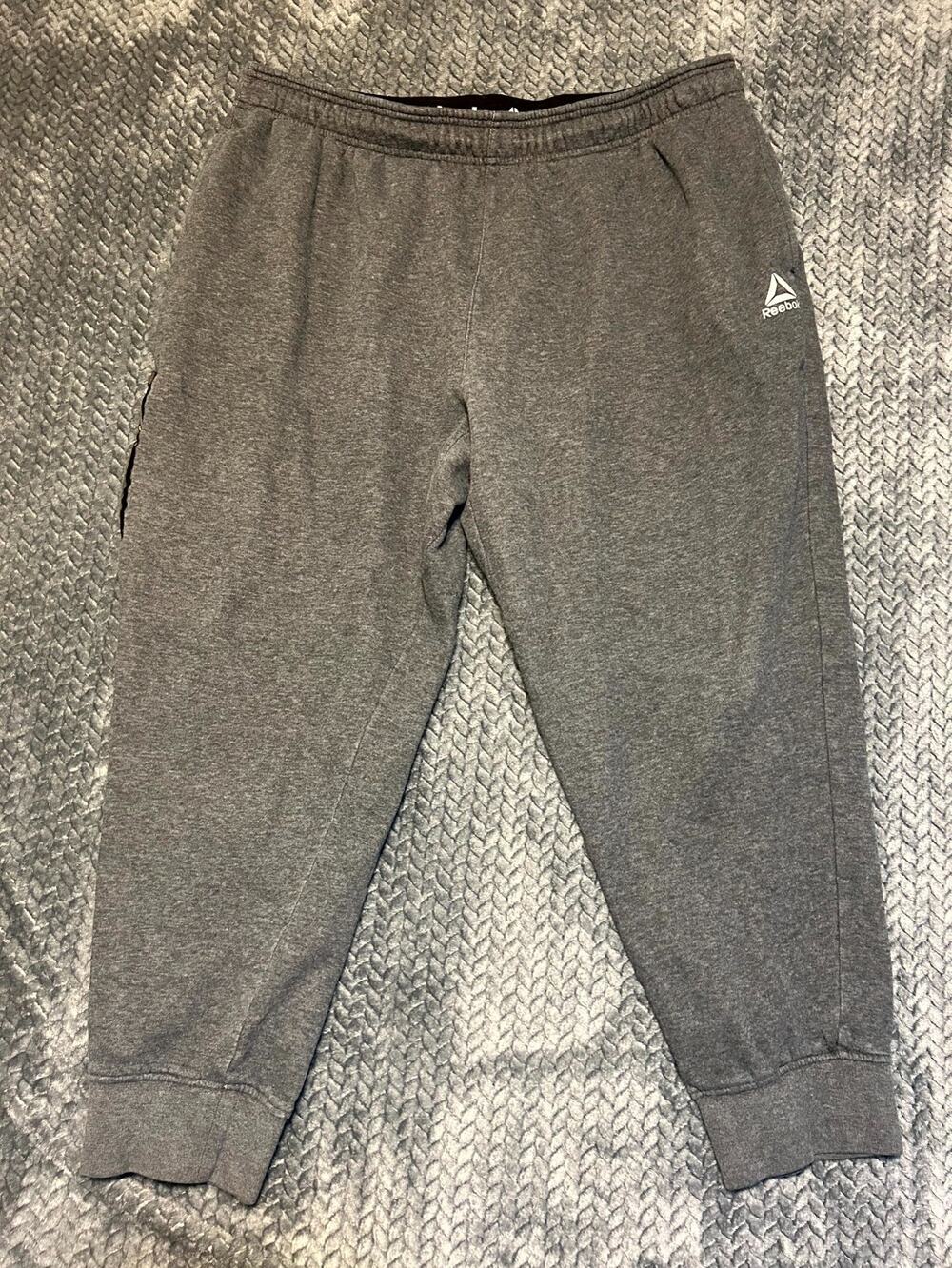 Reebok Sweatpants Mens 3XL Heather Gray Fleece Lined Tapered Leg Drawstring